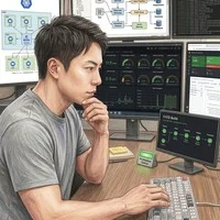エンジニアK：マルチモニター環境で業務システム設計を行う上流SEのイラスト